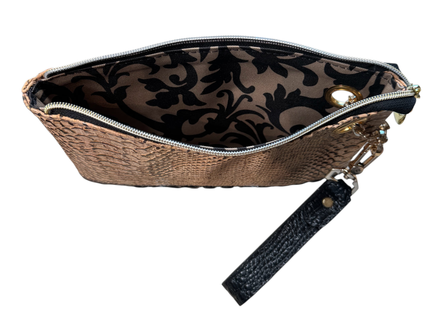 Cork Leather & Black Croc Wristlet