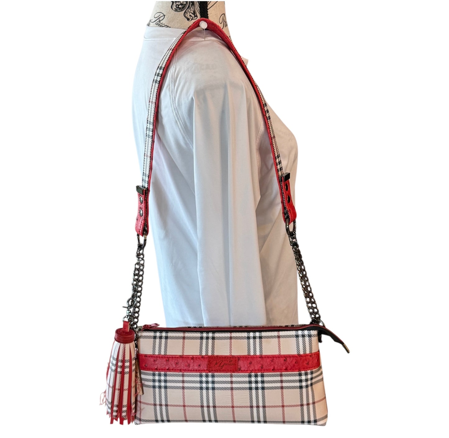 Sand, Black, Red and White Designer Inspired Shoulder/Crossbody Bag