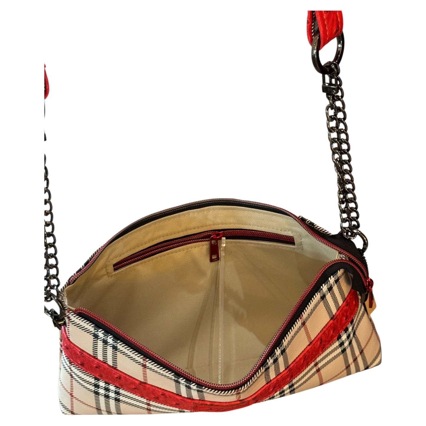 Sand, Black, Red and White Designer Inspired Shoulder/Crossbody Bag