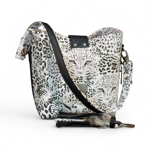 Designer Black Ostrich & Cheetah Bucket Bag