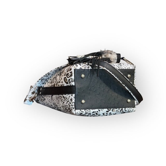 Designer Black Ostrich & Cheetah Bucket Bag