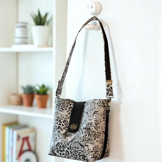 Designer Black Ostrich & Cheetah Bucket Bag