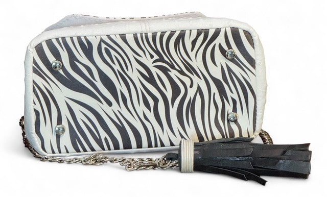 Designer White Ostrich & Zebra Stripe Shoulder Bag + coin purse