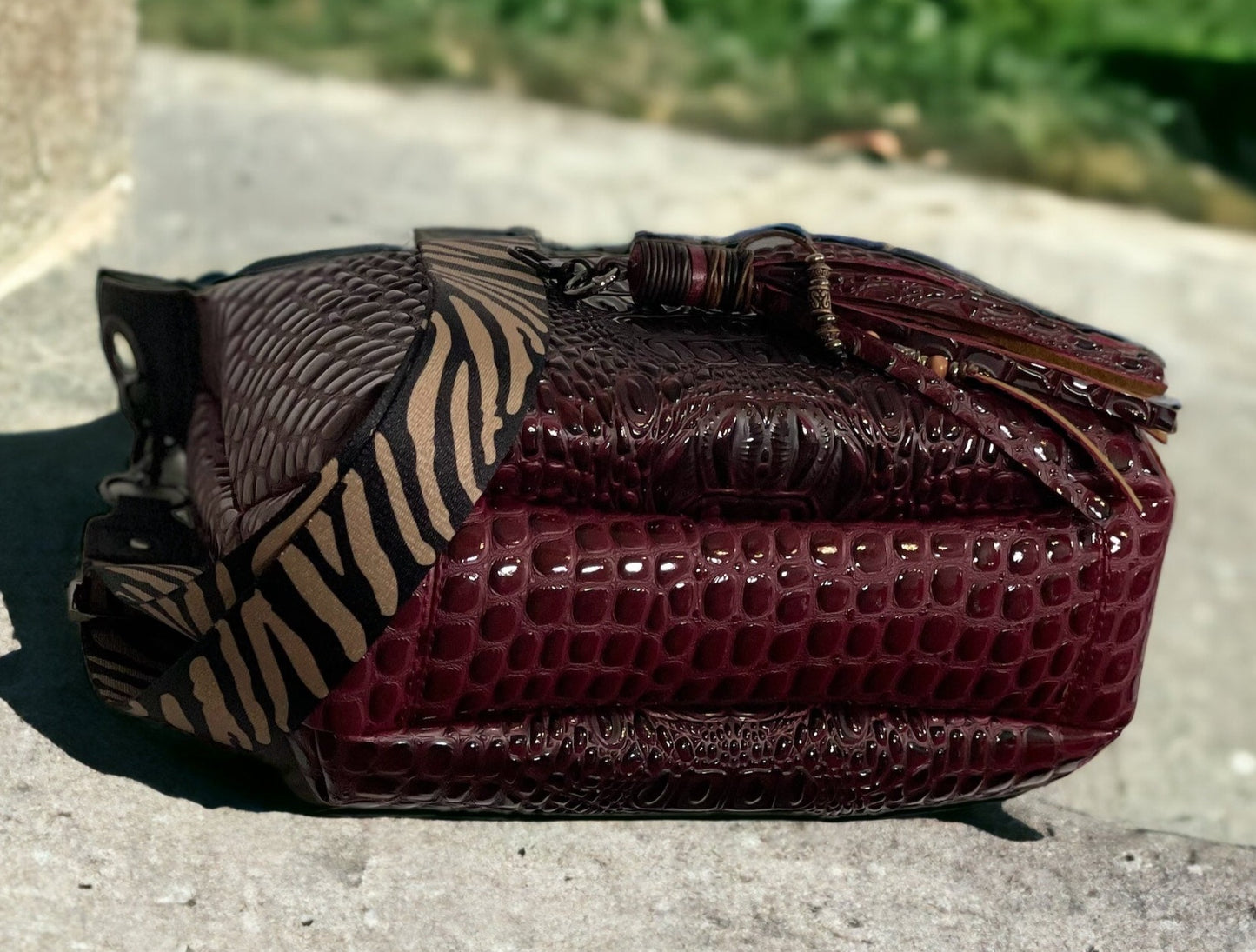 Exquisite 3D Embossed Dark Wine and Black 3D Gator Hobo Crossbody