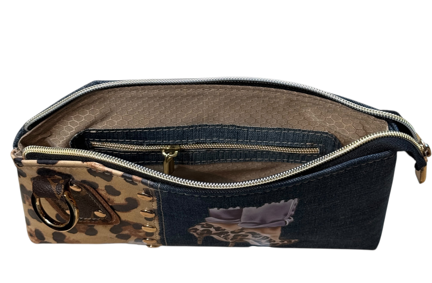 Leather & Denim Wristlet