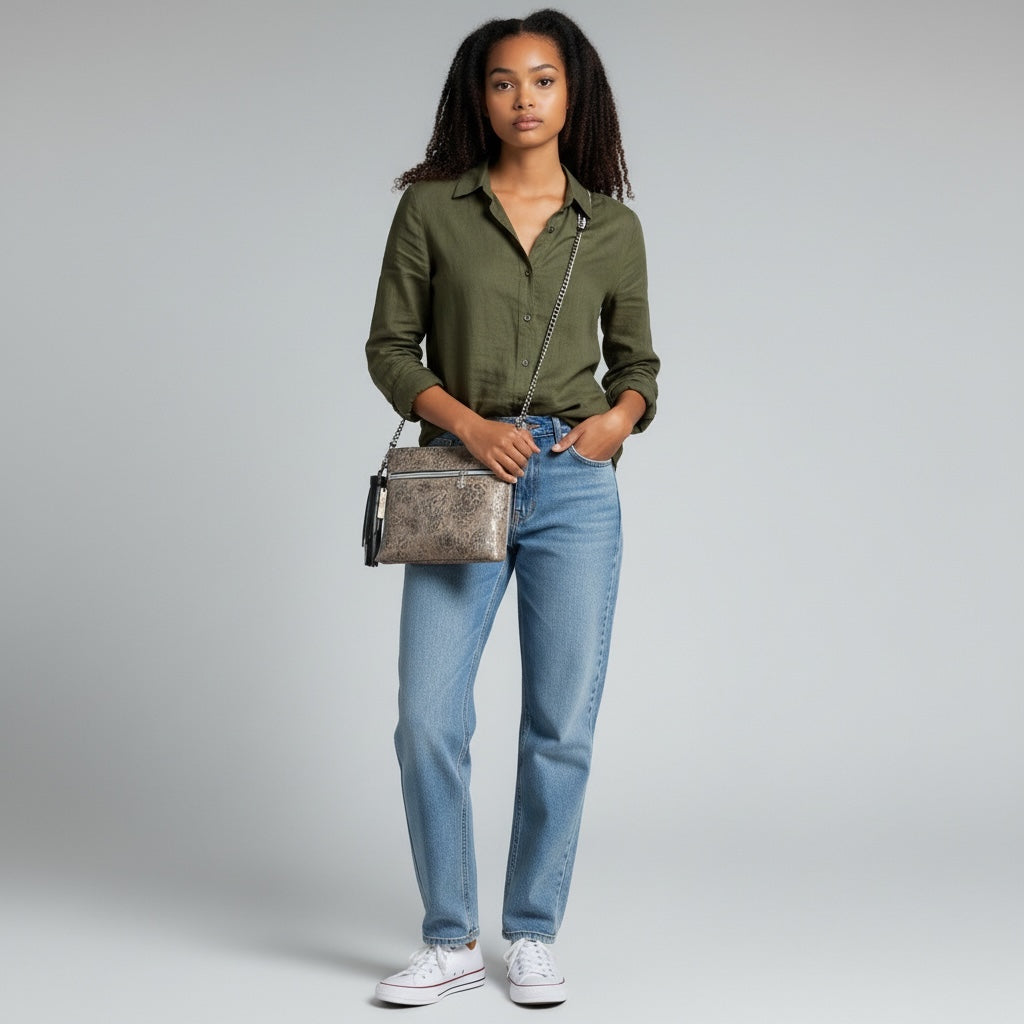 Mindful Safari Inspired All Leather Shoulder / Crossbody Bag