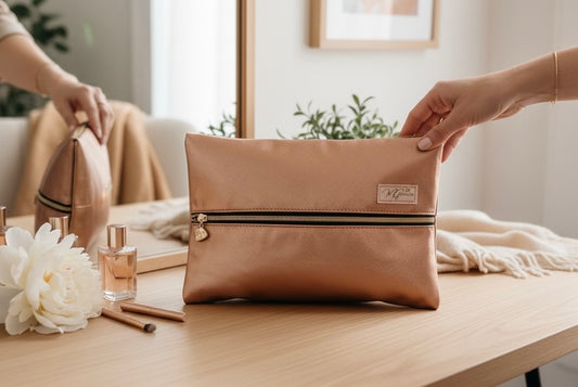 Flat Lay Makeup Bag Rose Gold Shimmer-Medium