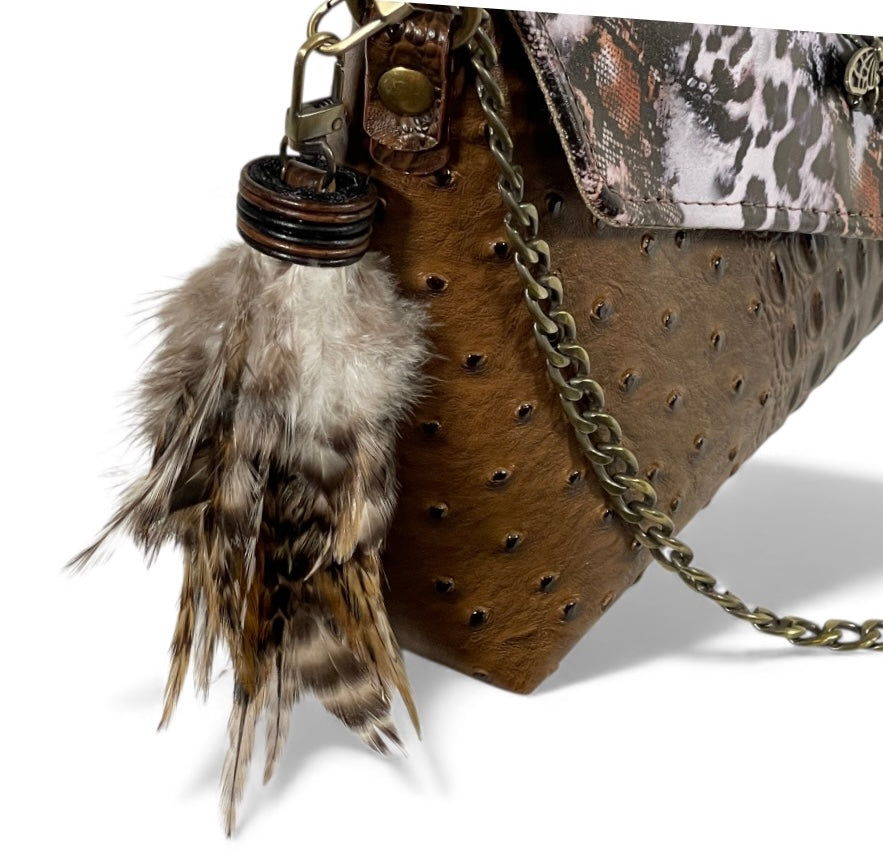 Animal Print & Matching Brown Ostrich Croc Shoulder Bag