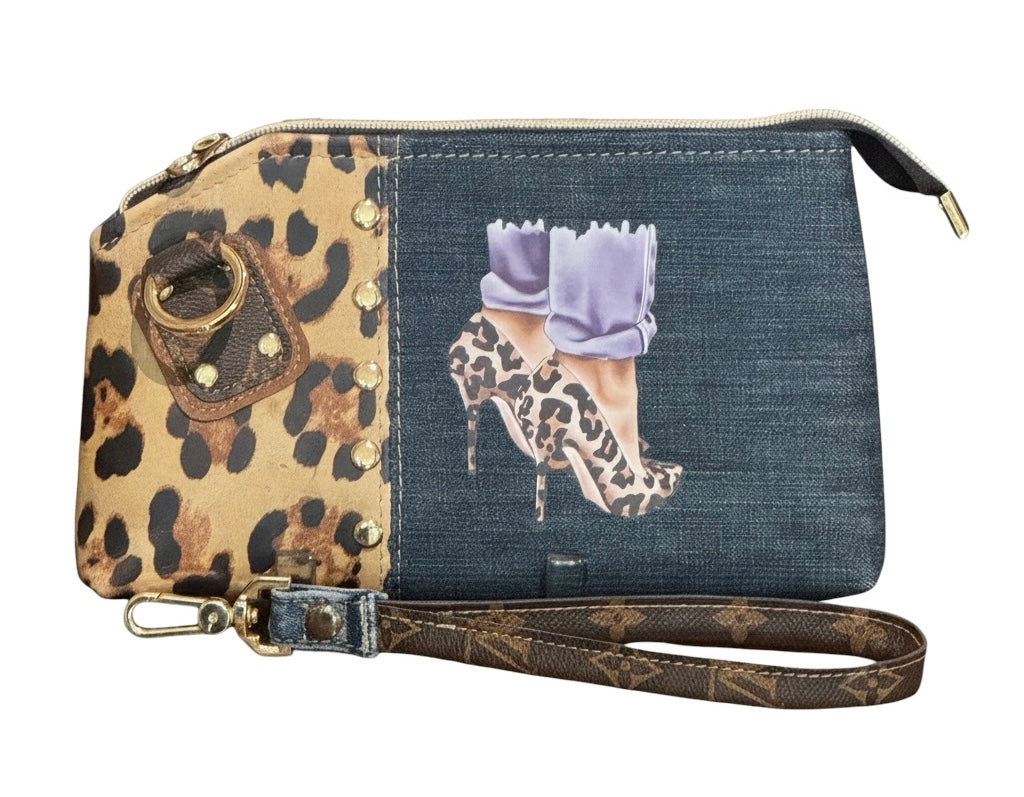 Leather & Denim Wristlet