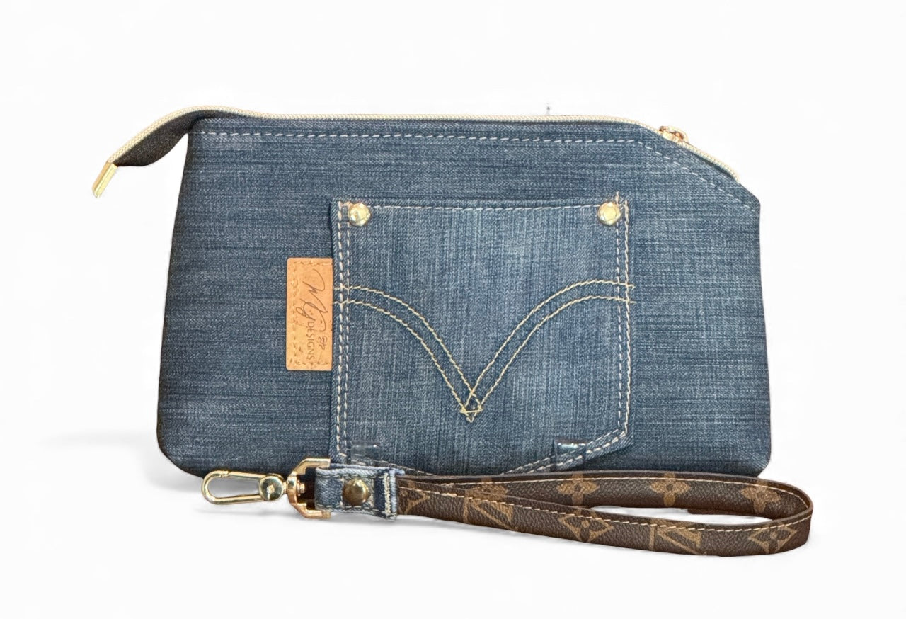 Leather & Denim Wristlet